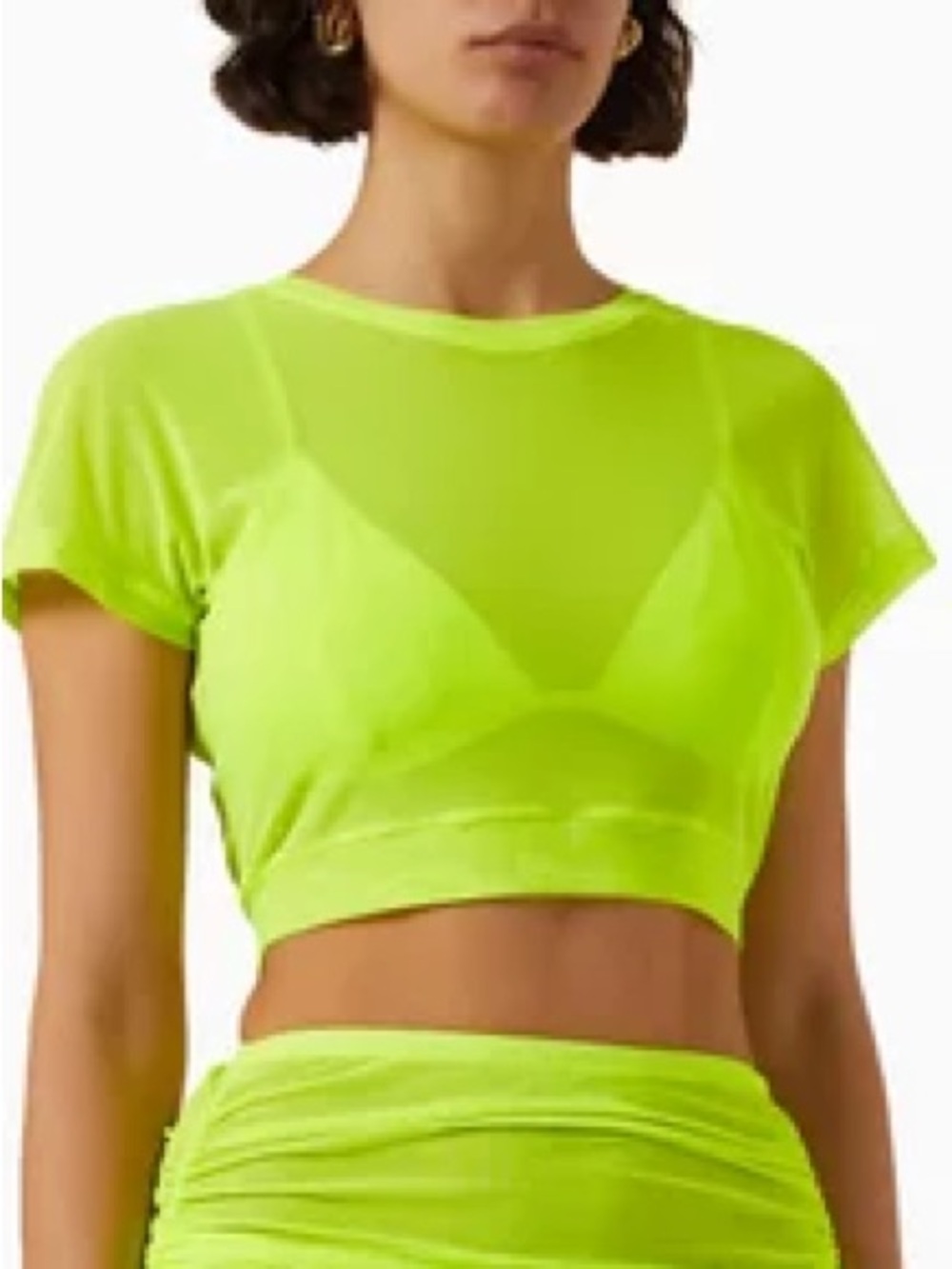 Good American Neon Lime Green Cropped Mesh Tee